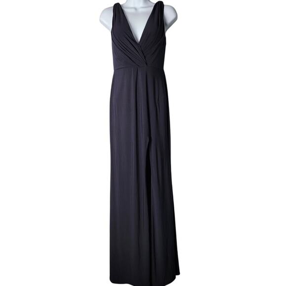 Mac Duggal Navy Blue Evening Gown Dress Sleeveless Ruffle Back Formal 8 Prom - Picture 1 of 10